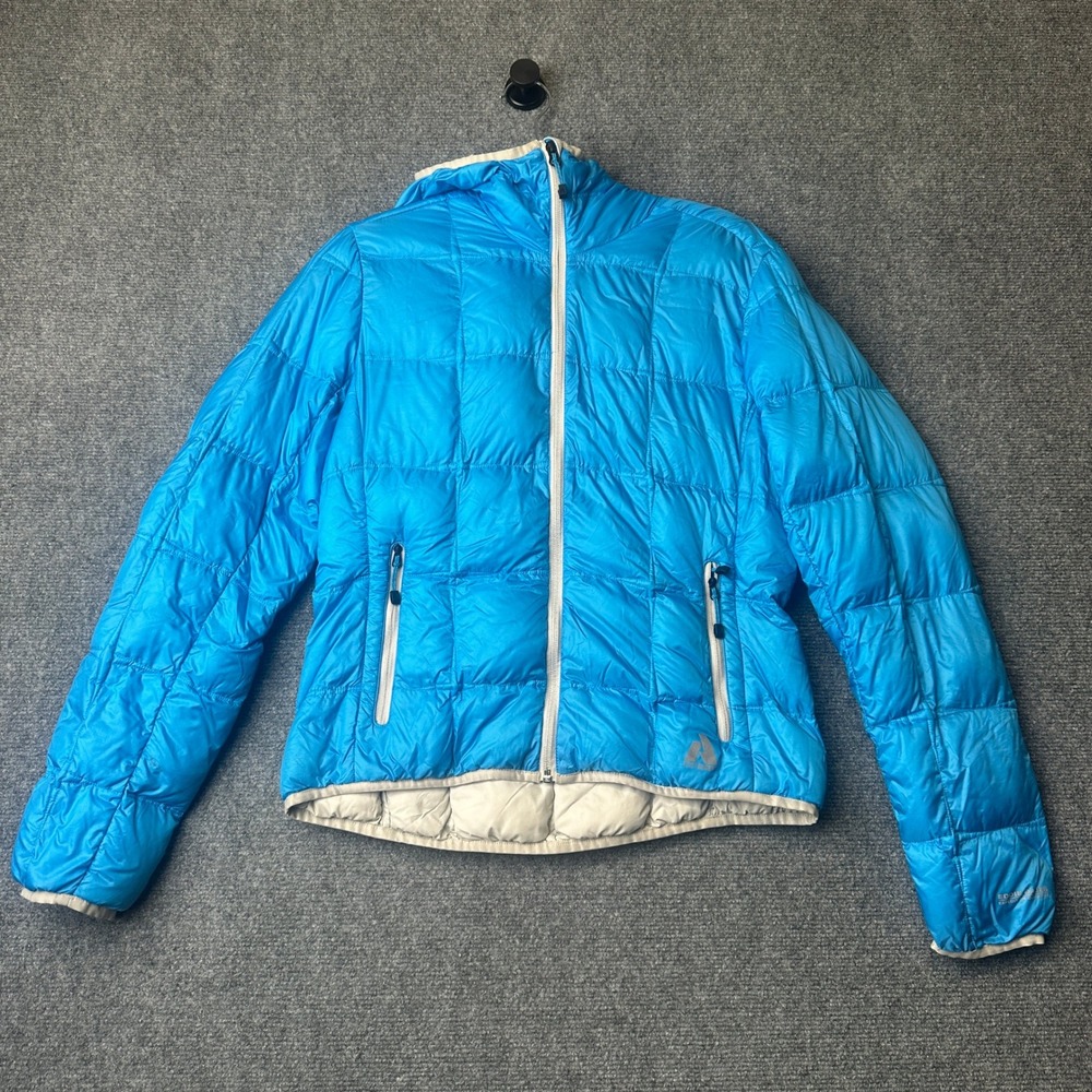Eddie Bauer First Ascent Down Jacket Womens Medium Blue Puffer Hooded 800 Fill